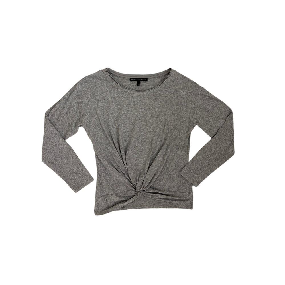 White House Black Market Knot Front Gray Scoop Neck Long Sleeve Shirt Small